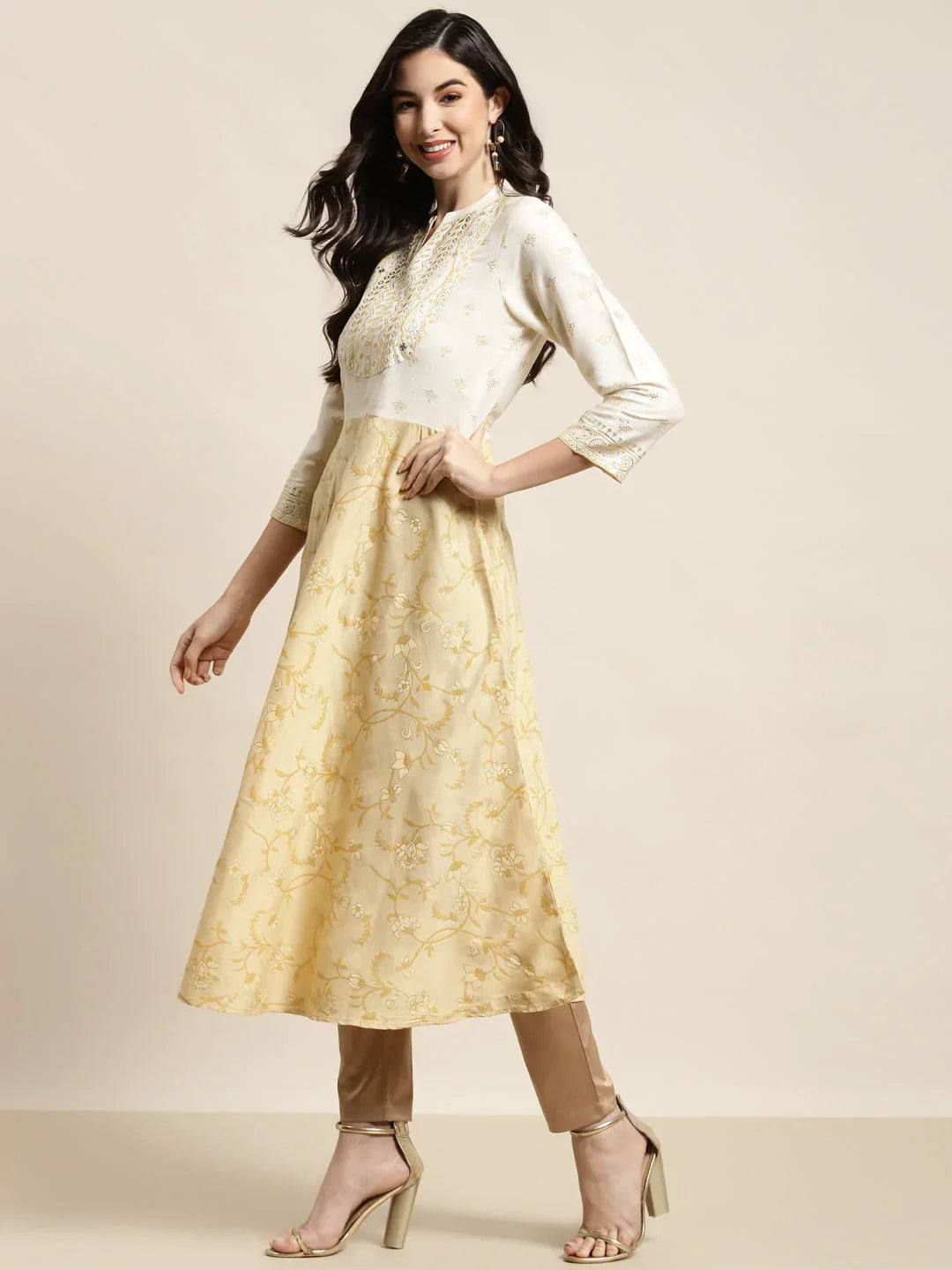 Jompers Women's Yok-Design Faired Kurta - Yellow - Distacart