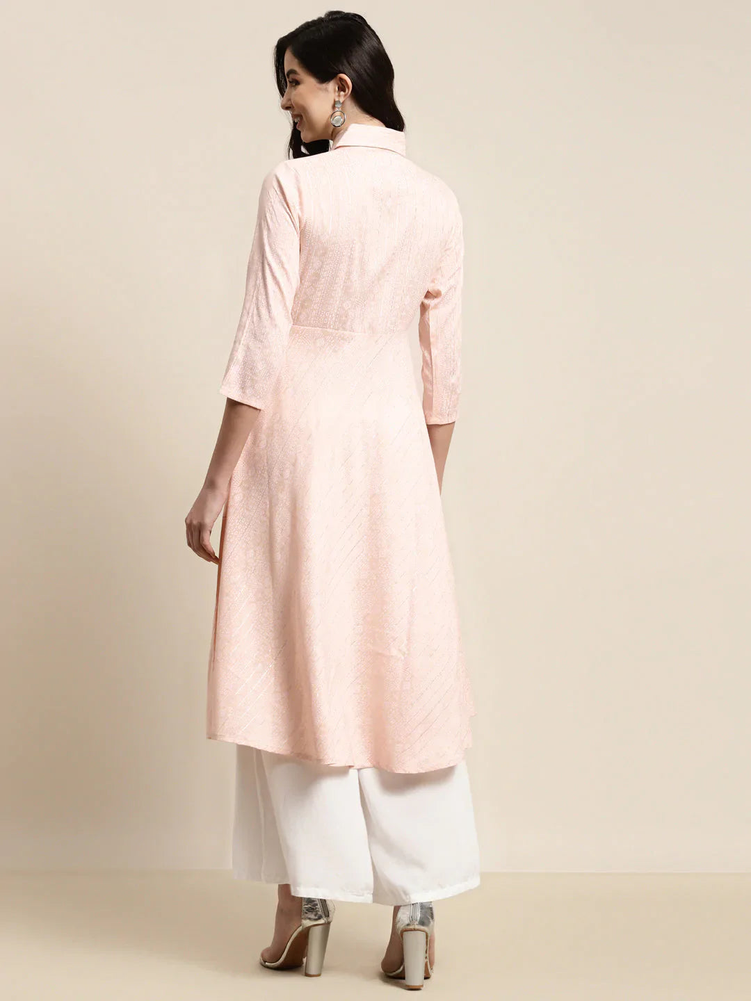 Jompers Women's Shirt Collar flared Kurta - Orange - Distacart