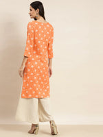 Thumbnail for Jompers Women's Floral Printed Embroidered Detail Kurta - Orange - Distacart