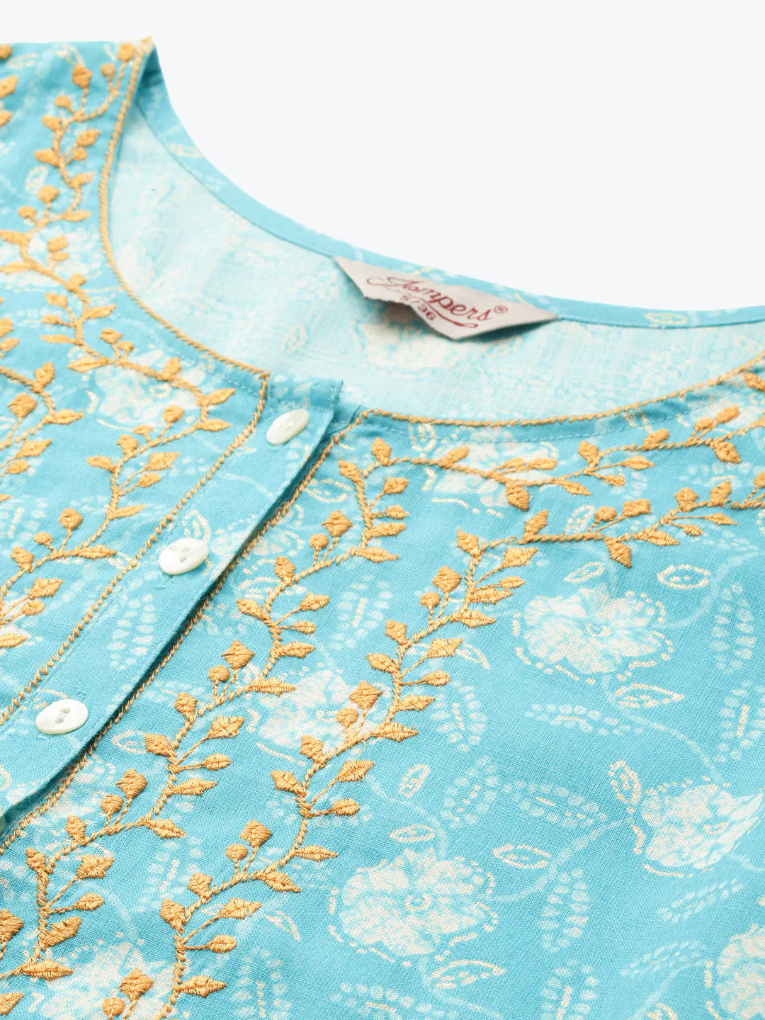 Jompers Women's Floral Printed Embroidered Detail Kurta - Sky Blue - Distacart