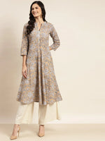 Thumbnail for Jompers Women's Floral Printed Anarkali Cotton Kurta - Brown - Distacart
