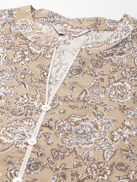 Thumbnail for Jompers Women's Floral Printed Anarkali Cotton Kurta - Brown - Distacart