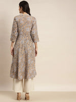 Thumbnail for Jompers Women's Floral Printed Anarkali Cotton Kurta - Brown - Distacart