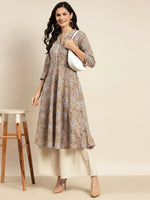 Thumbnail for Jompers Women's Floral Printed Anarkali Cotton Kurta - Brown - Distacart