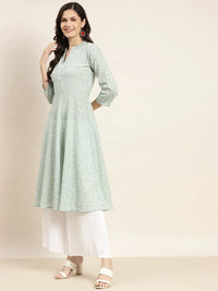 Thumbnail for Jompers Women's Floral Printed Anarkali Cotton Kurta - Green - Distacart