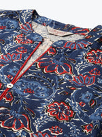 Thumbnail for Jompers Women's Floral Printed Anarkali Cotton Kurta - Navy Blue - Distacart