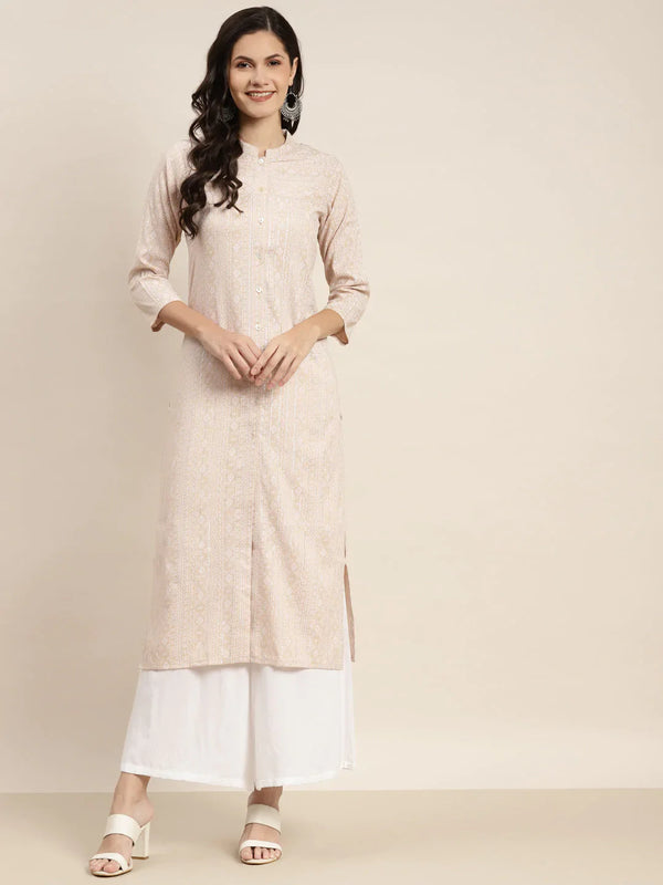 Jompers Women's Ethnic Motifs Printed Lurex Kurta - Brown - Distacart