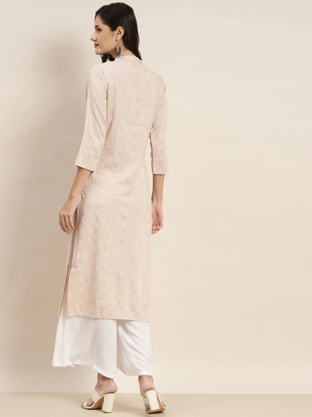 Jompers Women's Ethnic Motifs Printed Lurex Kurta - Brown - Distacart