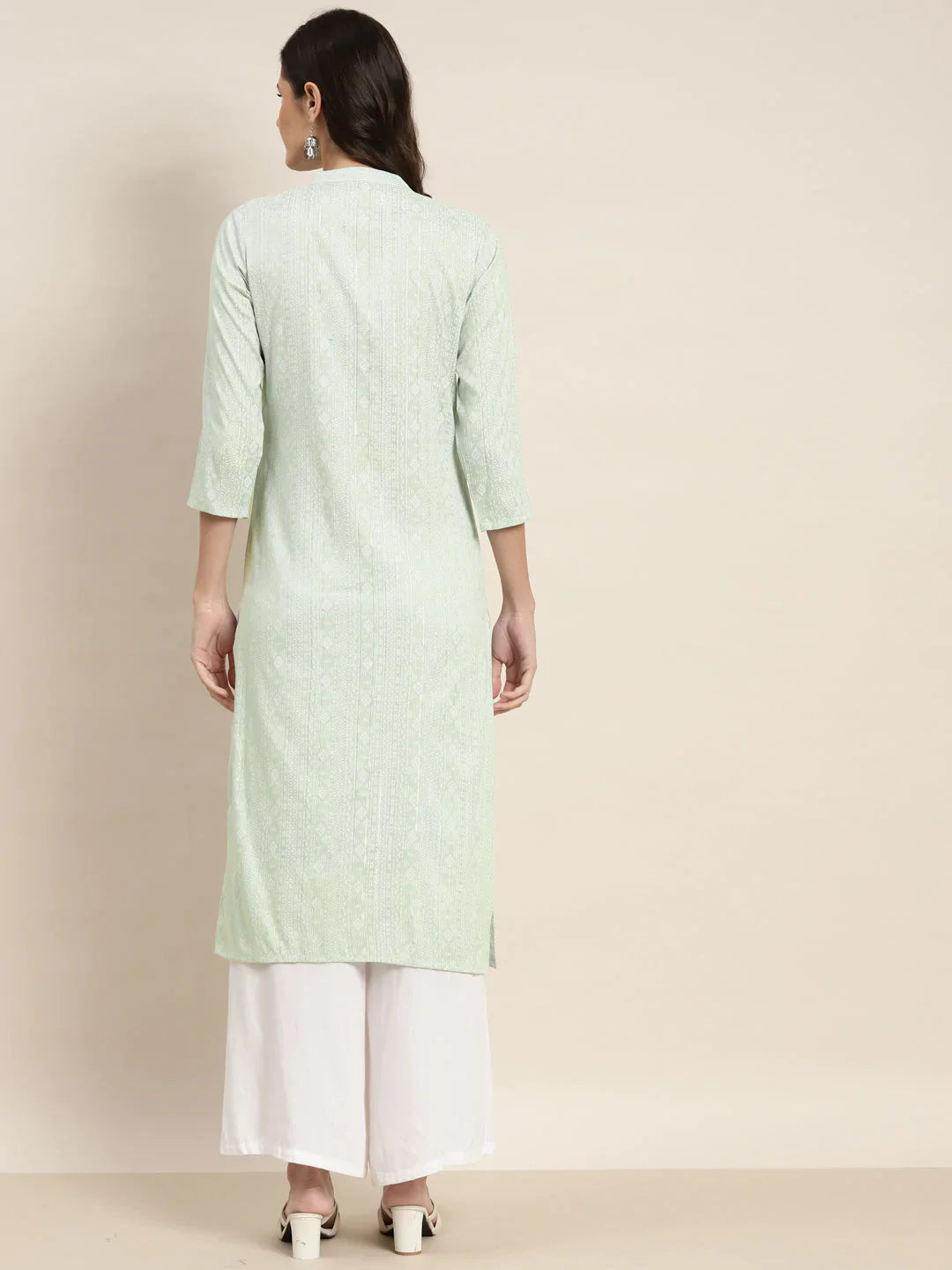 Jompers Women's Ethnic Motifs Printed Lurex Kurta - Green - Distacart