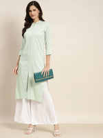 Thumbnail for Jompers Women's Ethnic Motifs Printed Lurex Kurta - Green - Distacart