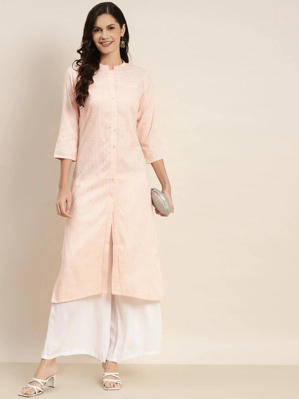 Jompers Women's Ethnic Motifs Printed Lurex Kurta - Orange - Distacart