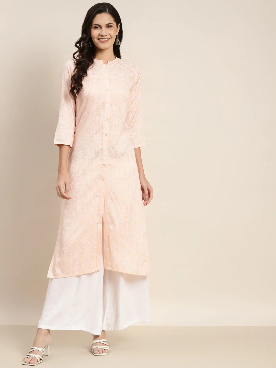 Jompers Women's Ethnic Motifs Printed Lurex Kurta - Orange - Distacart