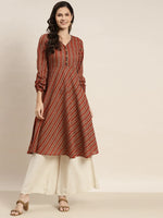 Thumbnail for Jompers Women's Printed Anarkali Kurta - Brown - Distacart