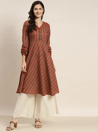Jompers Women's Printed Anarkali Kurta - Brown - Distacart
