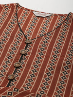 Thumbnail for Jompers Women's Printed Anarkali Kurta - Brown - Distacart