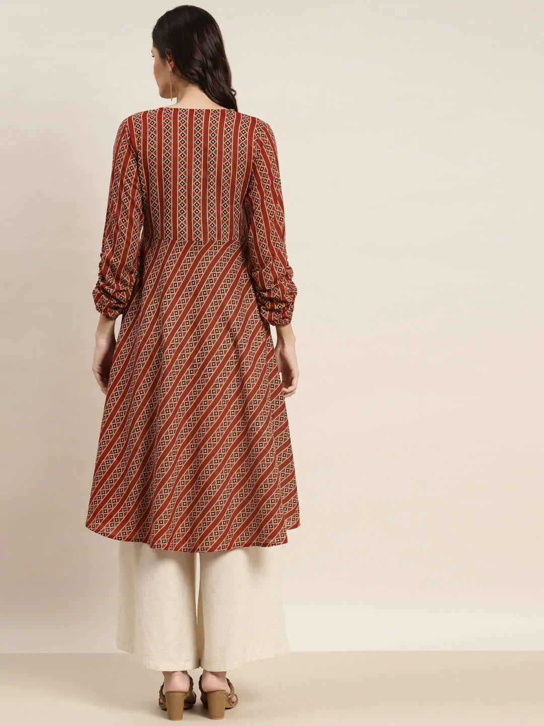 Jompers Women's Printed Anarkali Kurta - Brown - Distacart
