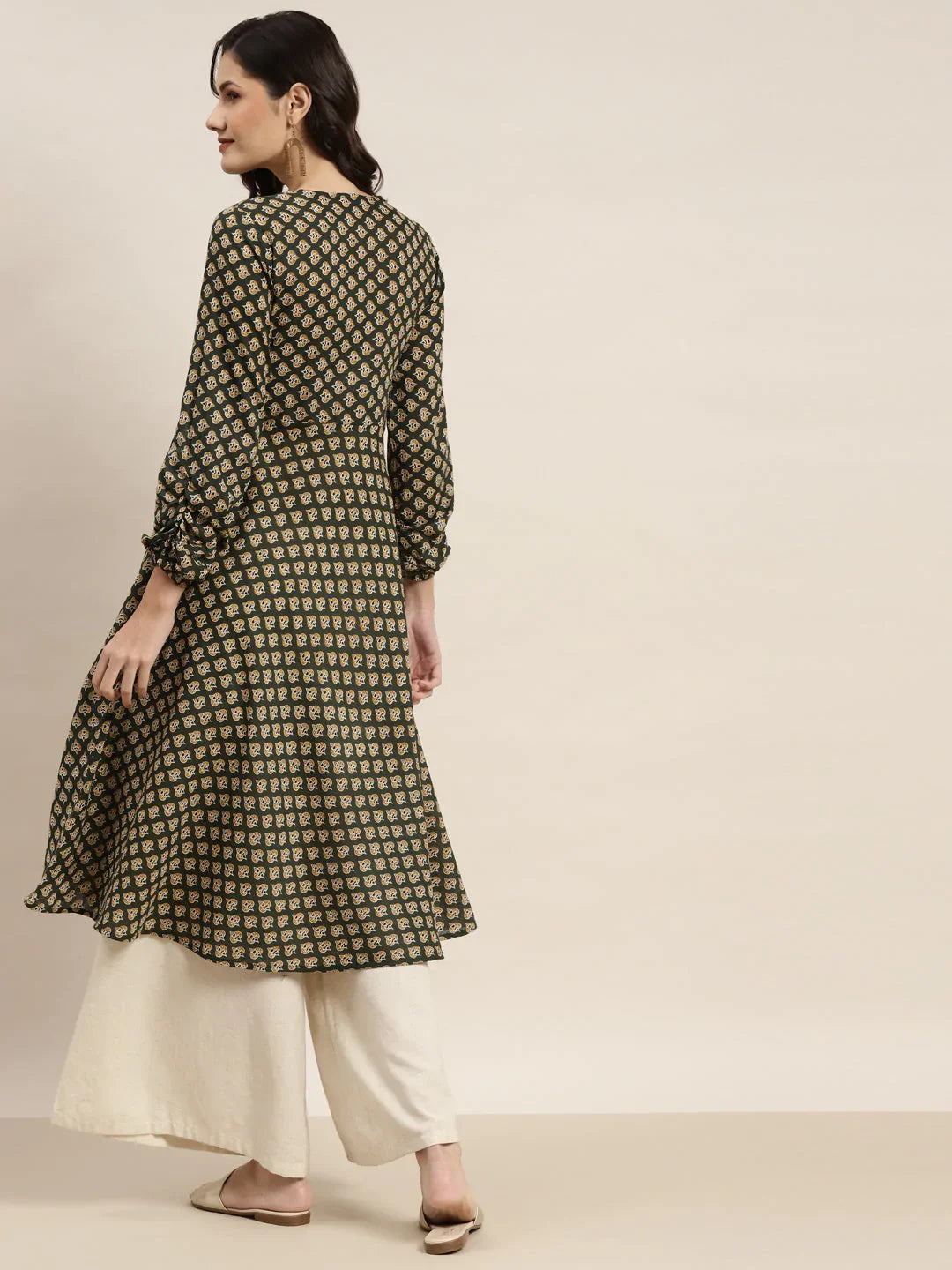 Jompers Women's Printed Anarkali Kurta - Green - Distacart