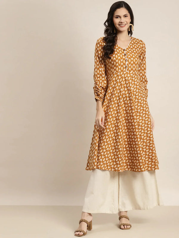 Jompers Women's Printed Anarkali Kurta - Yellow - Distacart