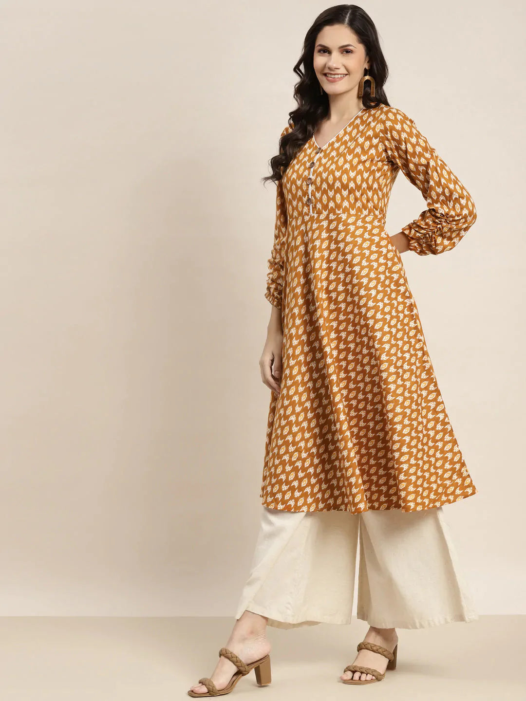 Jompers Women's Printed Anarkali Kurta - Yellow - Distacart