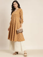 Thumbnail for Jompers Women's Printed Anarkali Kurta - Yellow - Distacart