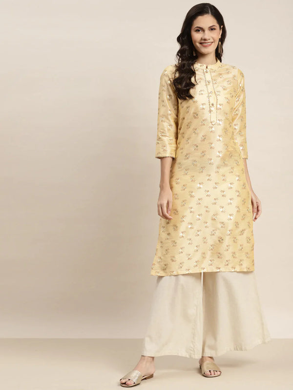 Jompers Women's Printed Gotta Patti Kurta - Cream - Distacart