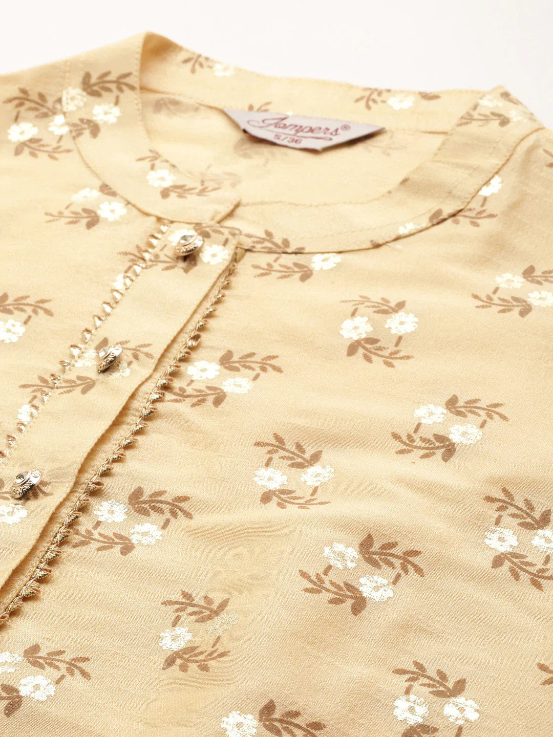 Jompers Women's Printed Gotta Patti Kurta - Cream - Distacart