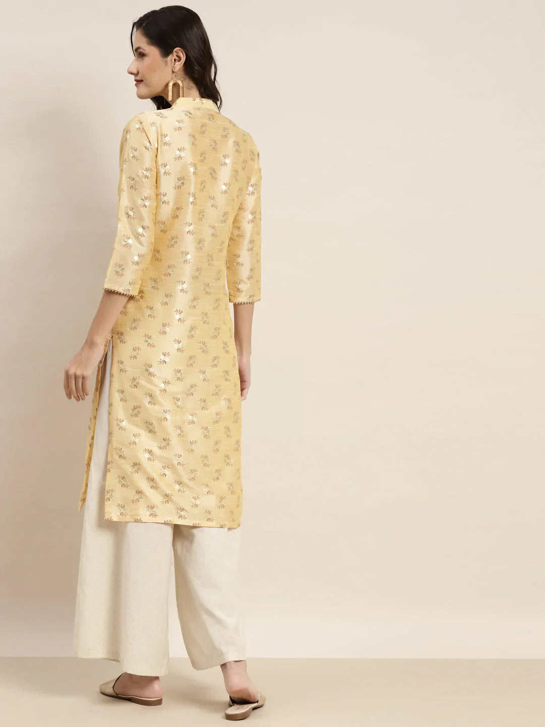 Jompers Women's Printed Gotta Patti Kurta - Cream - Distacart