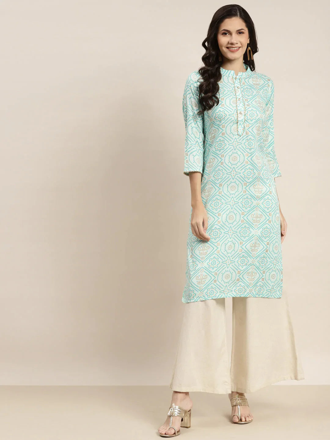Jompers Women's Printed Gotta Patti Kurta - Gren - Distacart