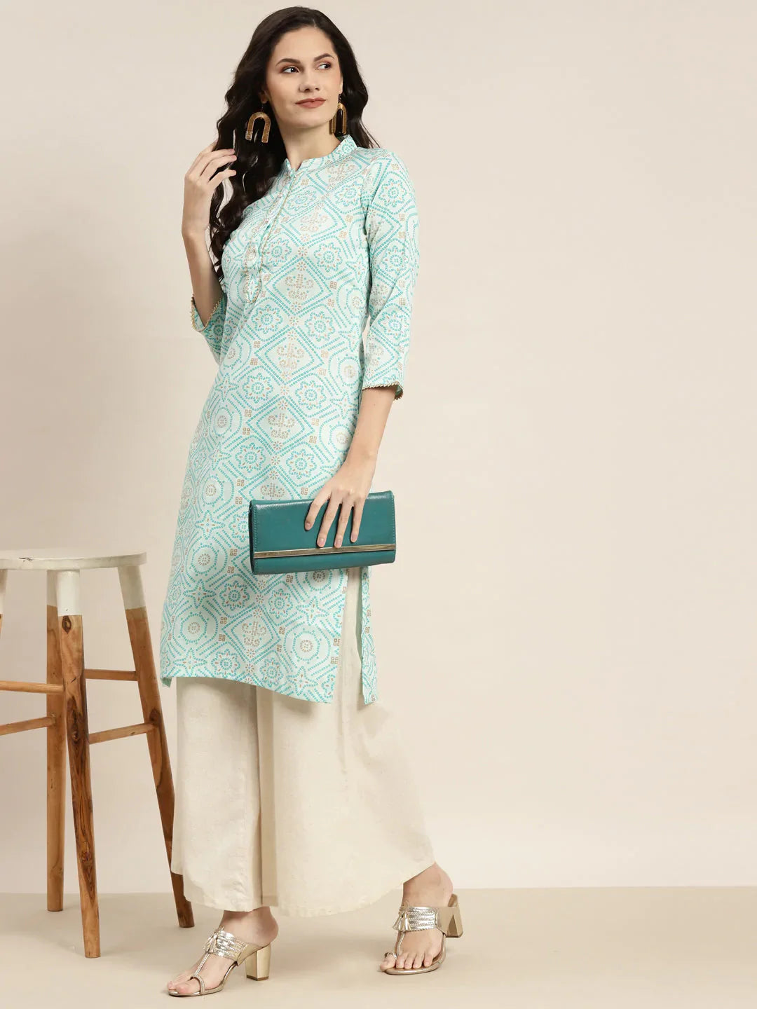 Jompers Women's Printed Gotta Patti Kurta - Gren - Distacart
