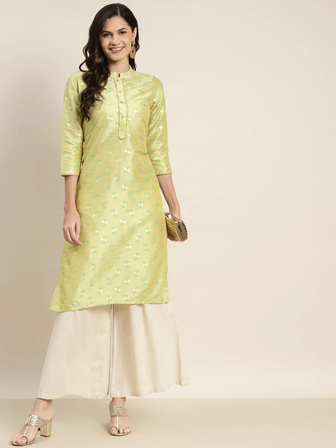 Jompers Women's Printed Gotta Patti Kurta - Lime - Distacart