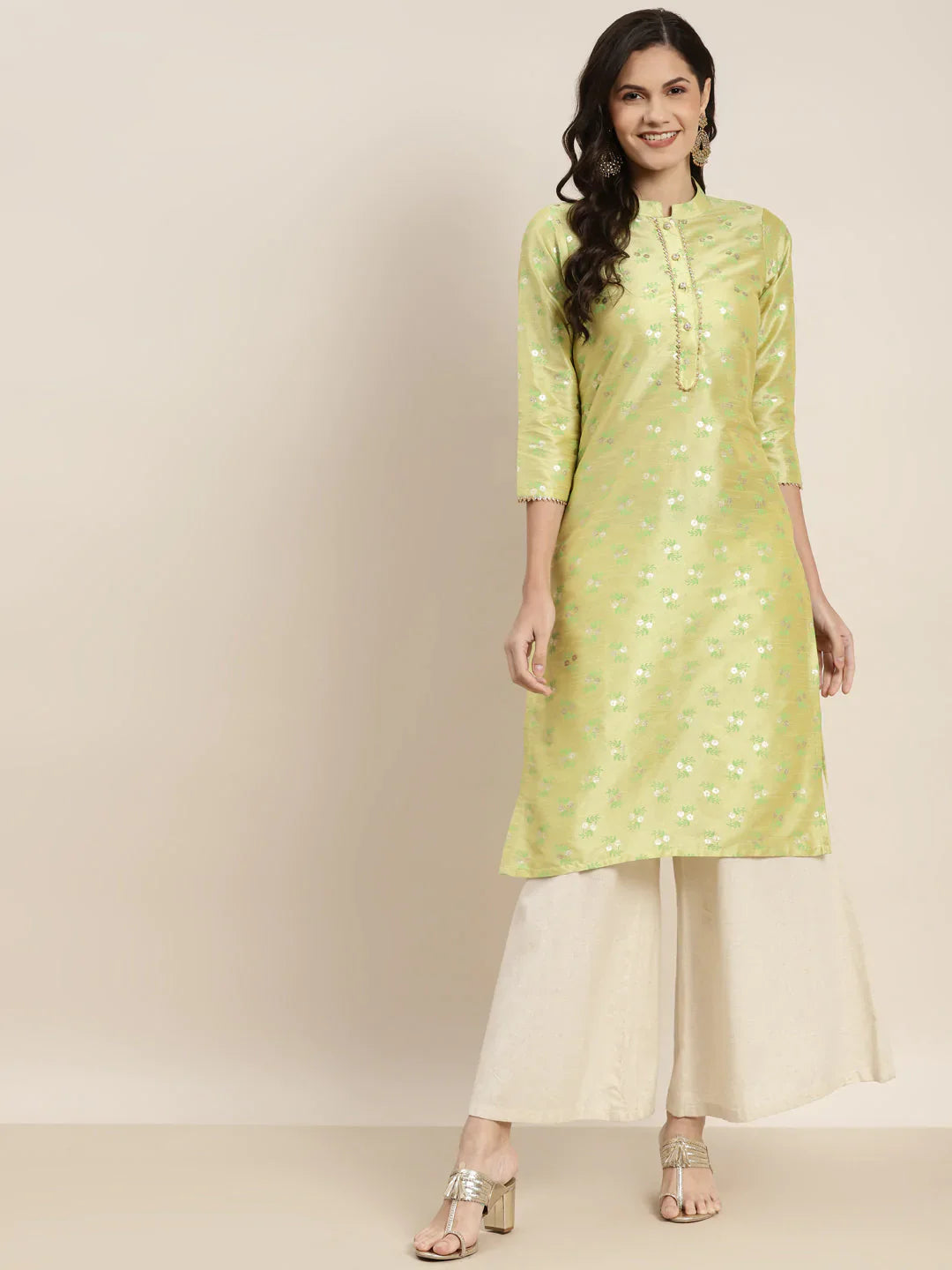 Jompers Women's Printed Gotta Patti Kurta - Lime - Distacart