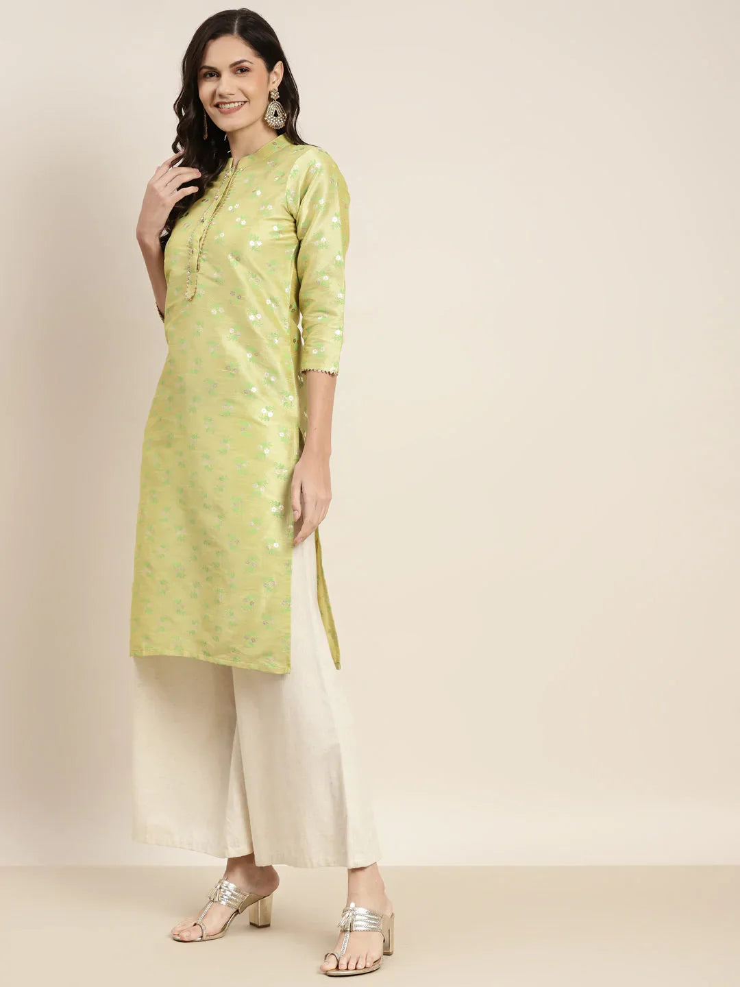 Jompers Women's Printed Gotta Patti Kurta - Lime - Distacart