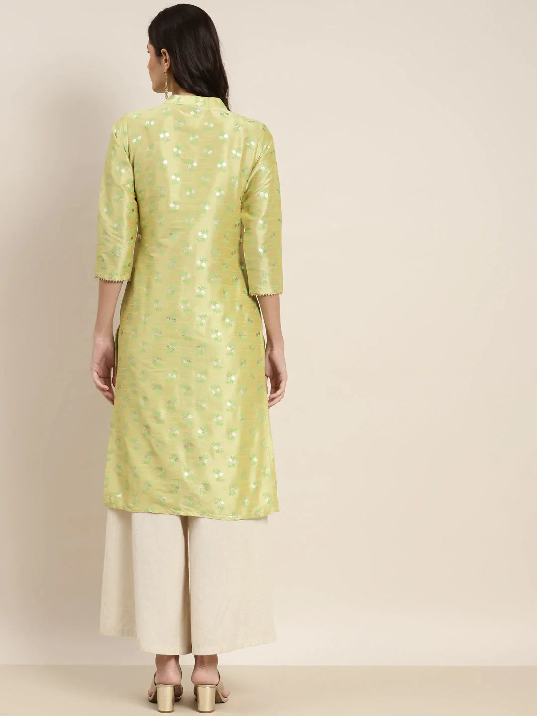 Jompers Women's Printed Gotta Patti Kurta - Lime - Distacart