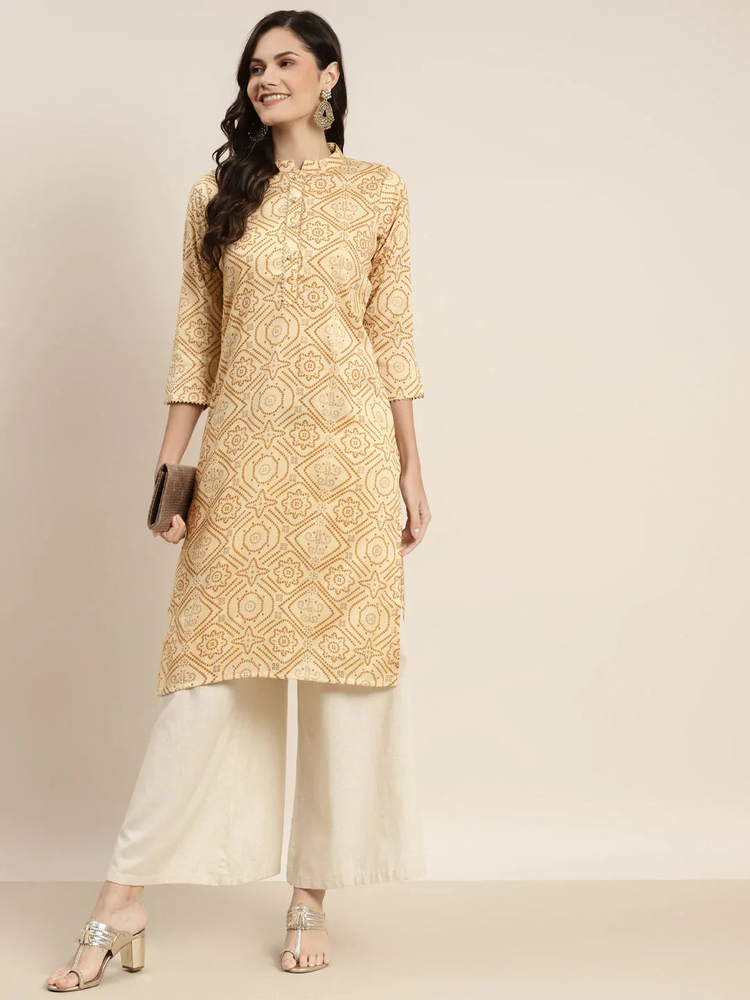 Jompers Women's Printed Gotta Patti Kurta - Mustard - Distacart