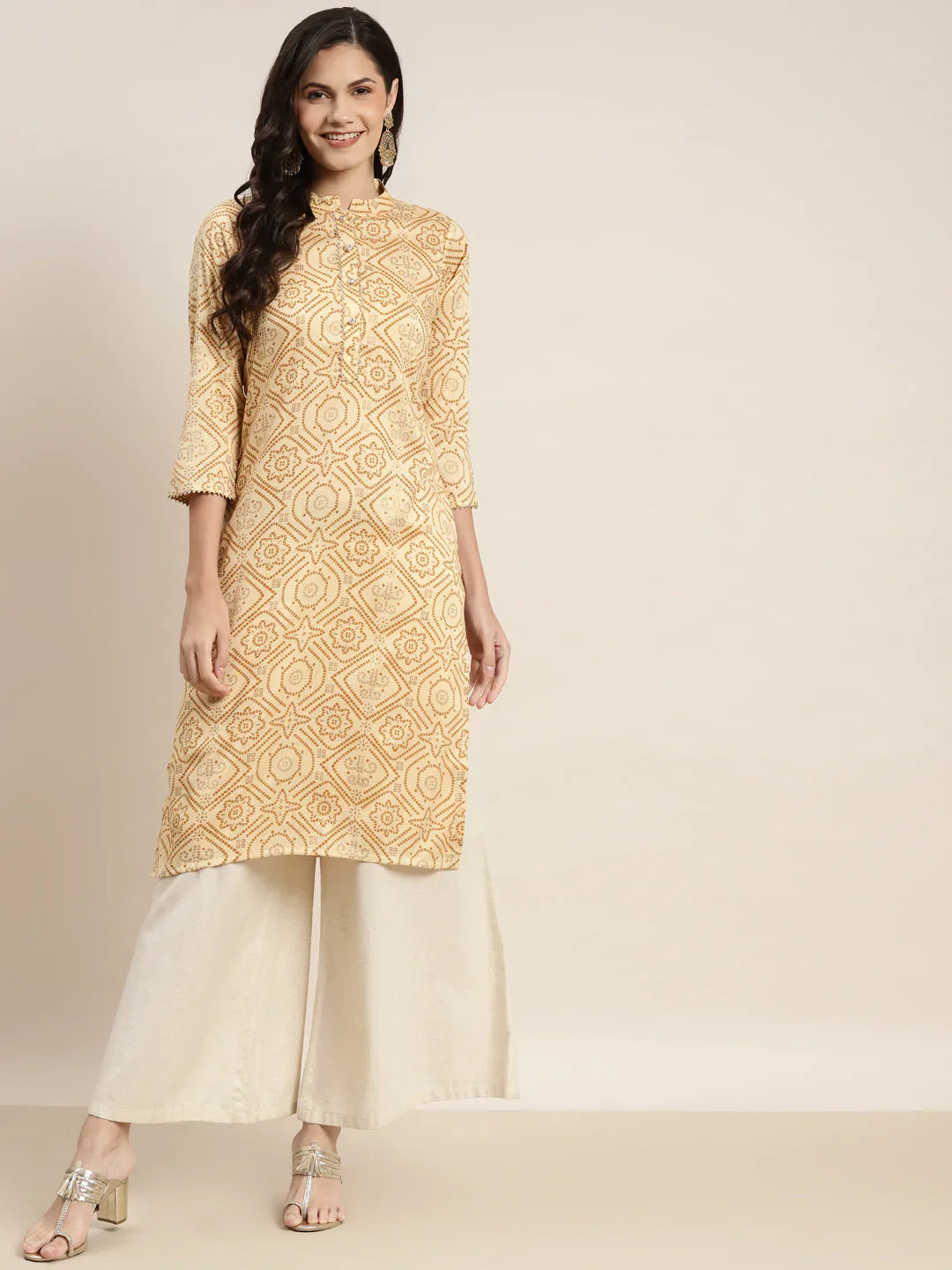 Jompers Women's Printed Gotta Patti Kurta - Mustard - Distacart
