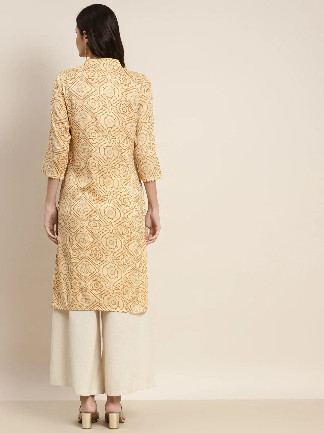 Jompers Women's Printed Gotta Patti Kurta - Mustard - Distacart