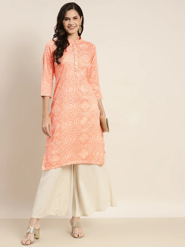 Jompers Women's Printed Gotta Patti Kurta - Orange - Distacart