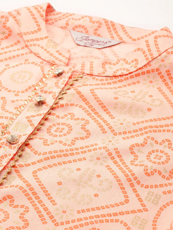 Jompers Women's Printed Gotta Patti Kurta - Orange - Distacart