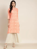 Thumbnail for Jompers Women's Printed Gotta Patti Kurta - Orange - Distacart