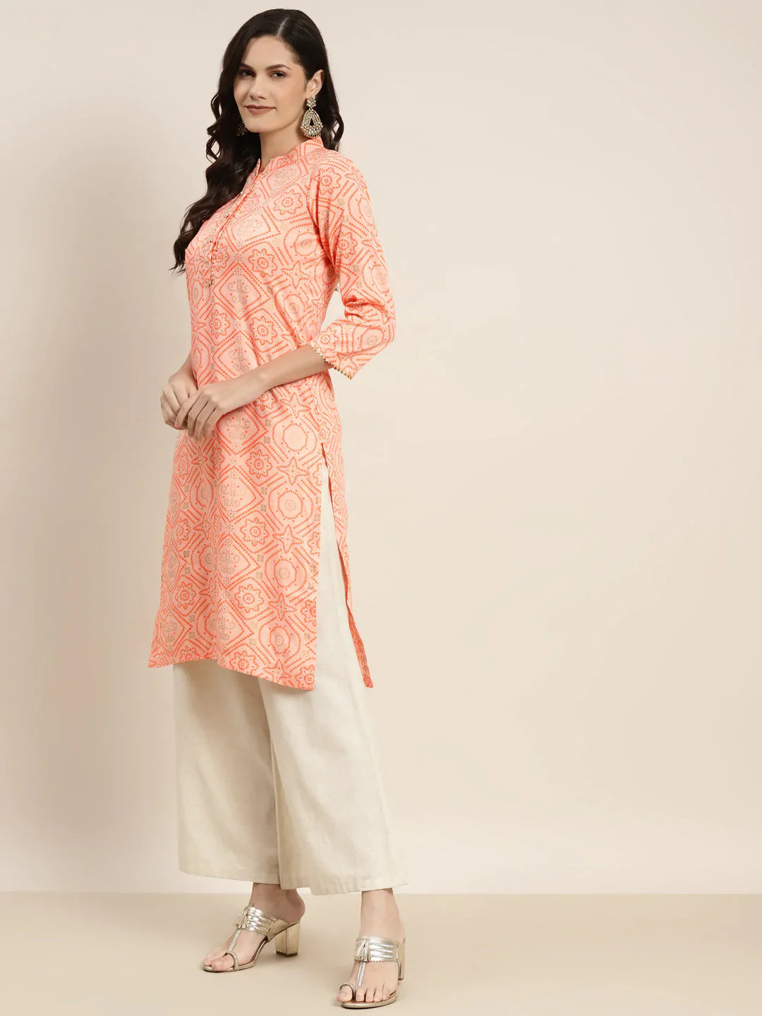 Jompers Women's Printed Gotta Patti Kurta - Orange - Distacart