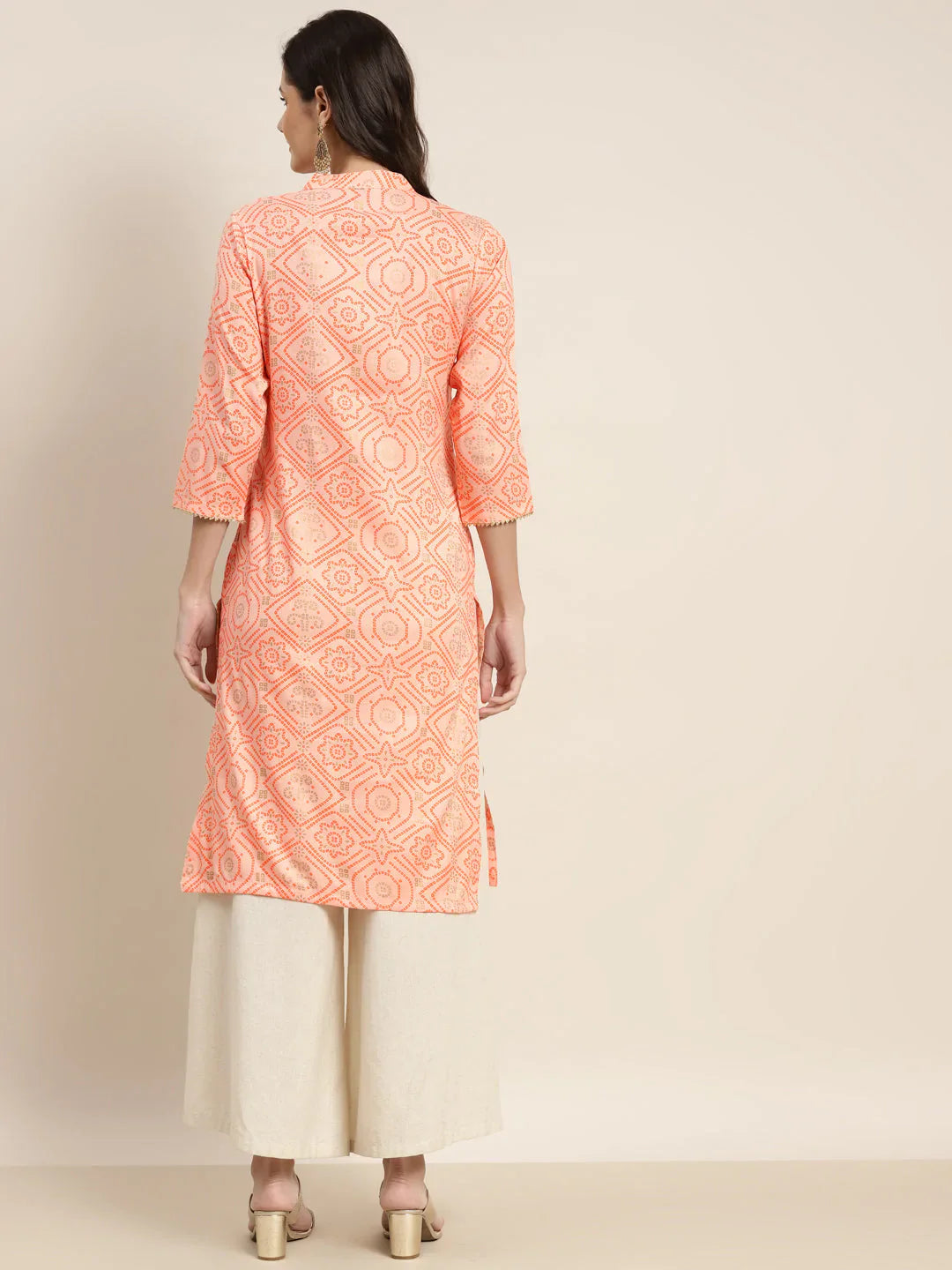 Jompers Women's Printed Gotta Patti Kurta - Orange - Distacart