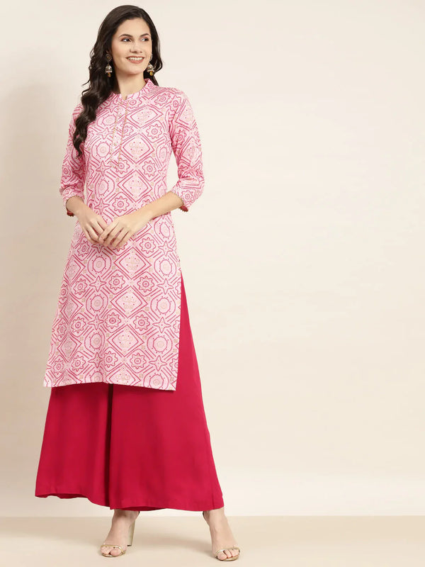 Jompers Women's Printed Gotta Patti Kurta - Pink - Distacart