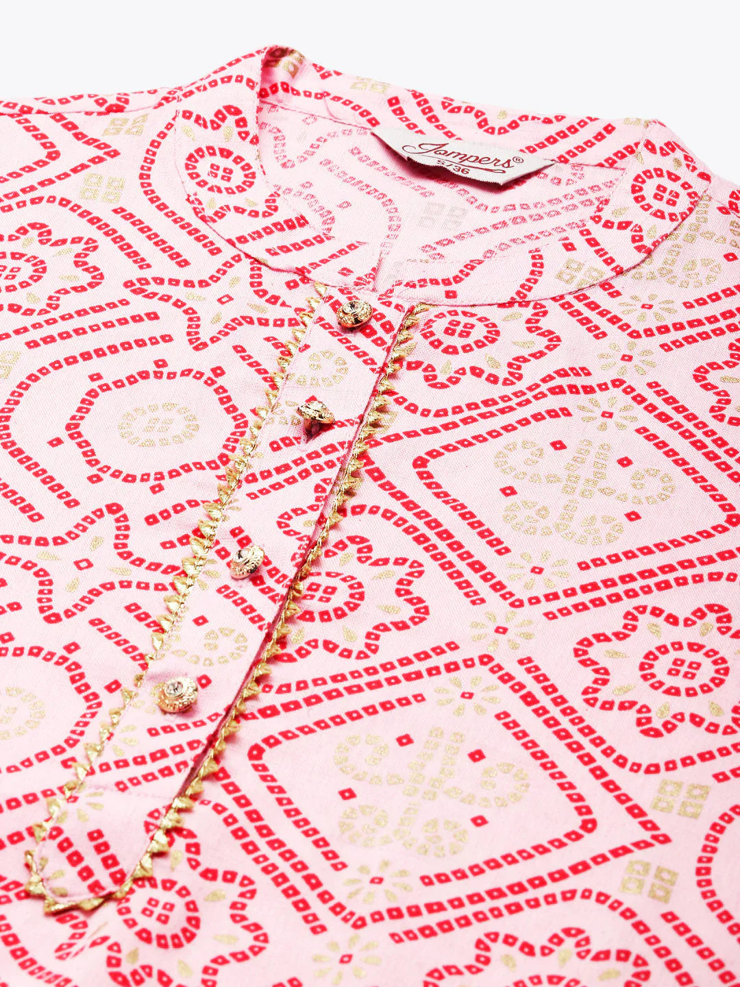 Jompers Women's Printed Gotta Patti Kurta - Pink - Distacart