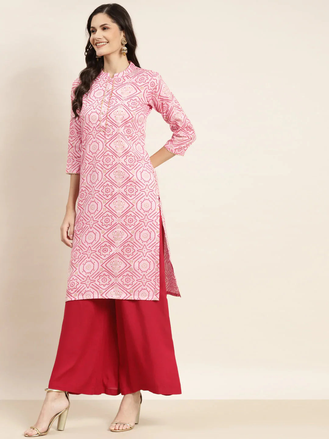Jompers Women's Printed Gotta Patti Kurta - Pink - Distacart