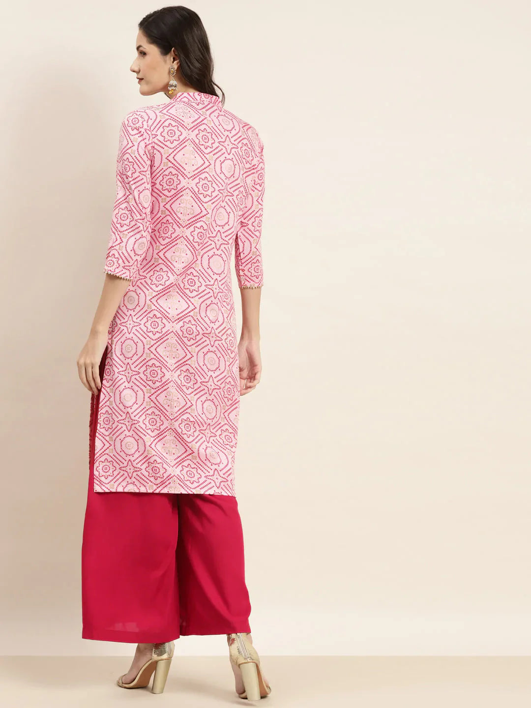 Jompers Women's Printed Gotta Patti Kurta - Pink - Distacart