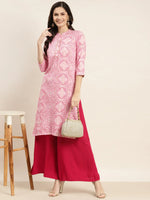 Thumbnail for Jompers Women's Printed Gotta Patti Kurta - Pink - Distacart