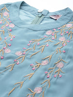 Thumbnail for Jompers Women's Embroidered Powder Grey flared Dress - Blue - Distacart