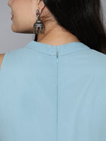 Thumbnail for Jompers Women's Embroidered Powder Grey flared Dress - Blue - Distacart