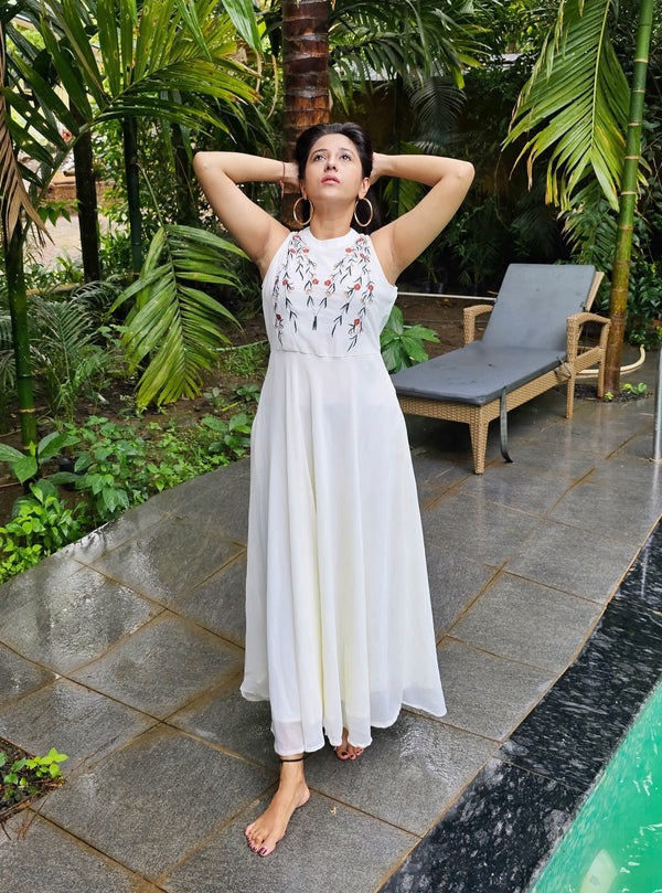 Jompers Women's Embroidered A-Line Midi Dress - Ivory - Distacart