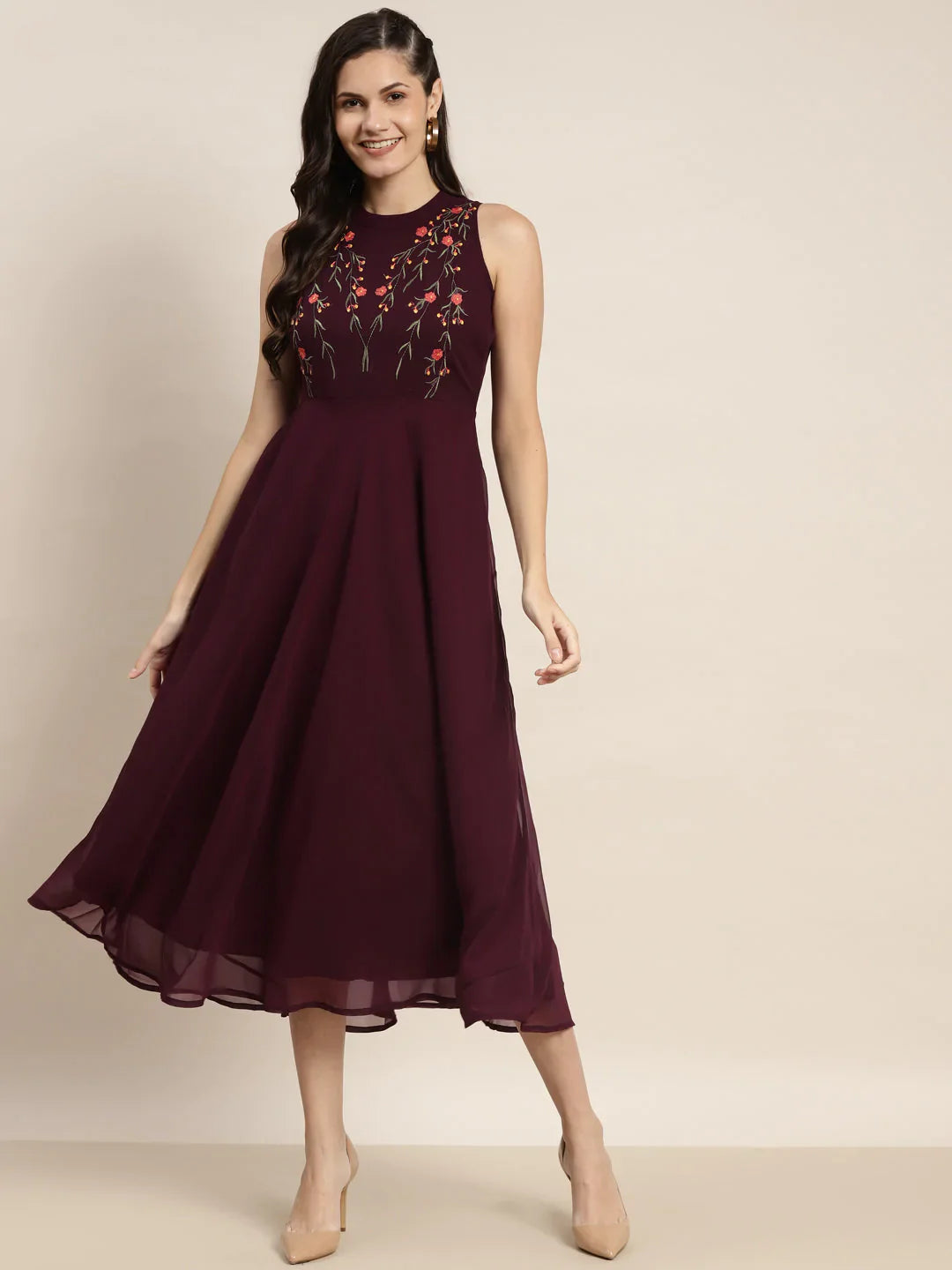 Jompers Women's Embroidered A-Line Midi Dress - Purple - Distacart
